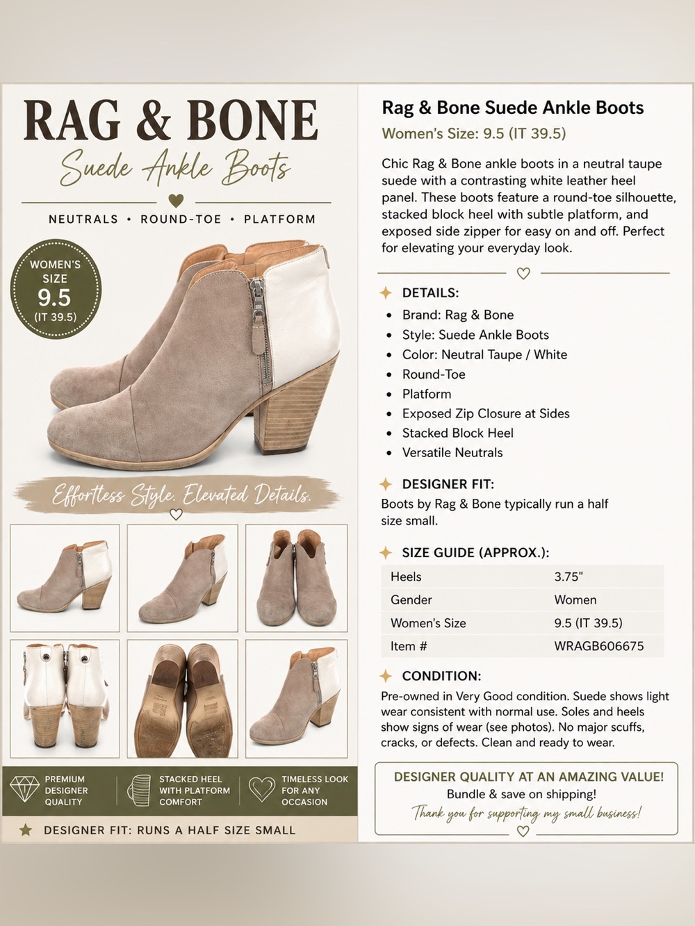 ✨ Rag & Bone Suede Ankle Boots – Women’s 9.5 / IT 39.5